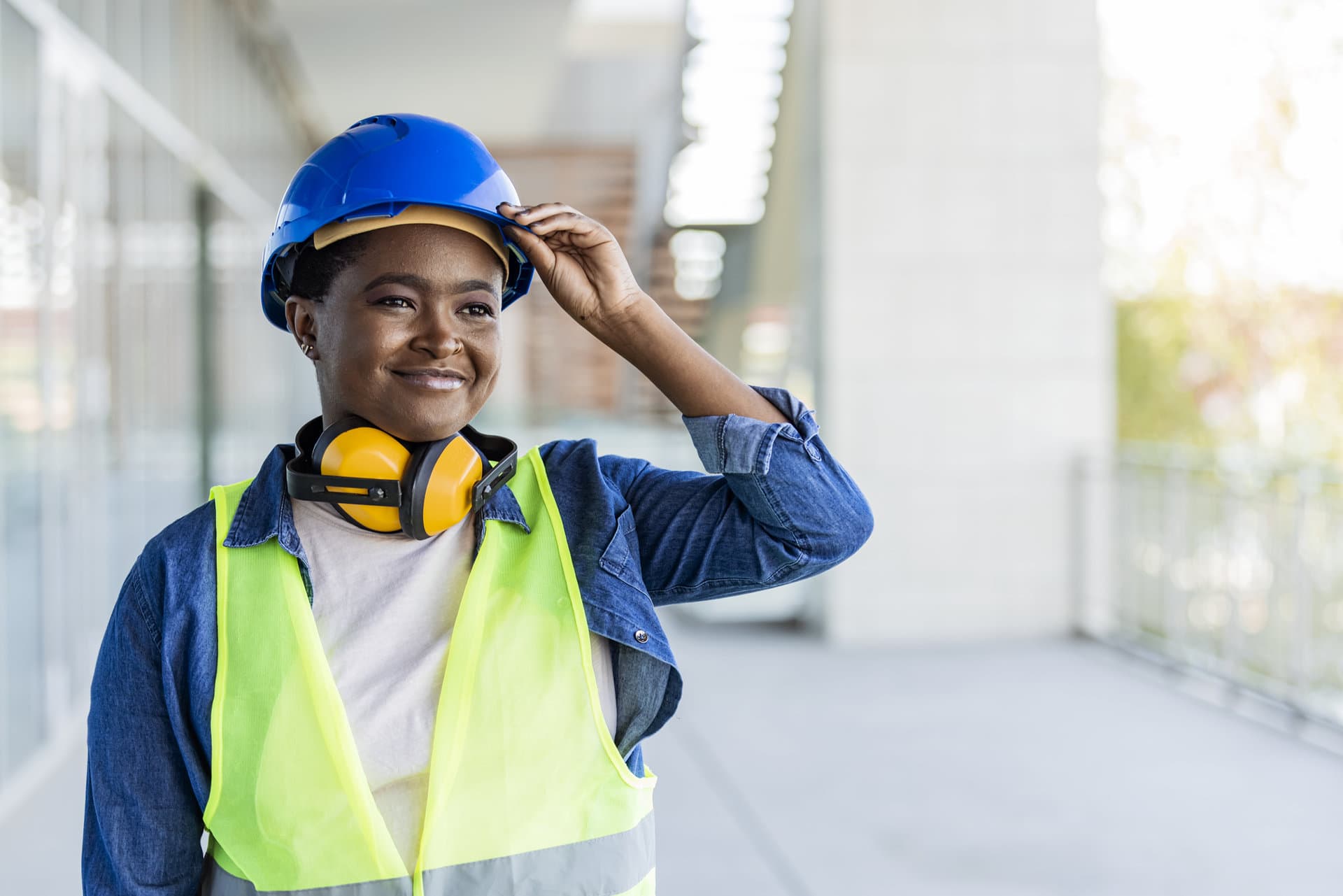 Proud looking construction worker on construction site